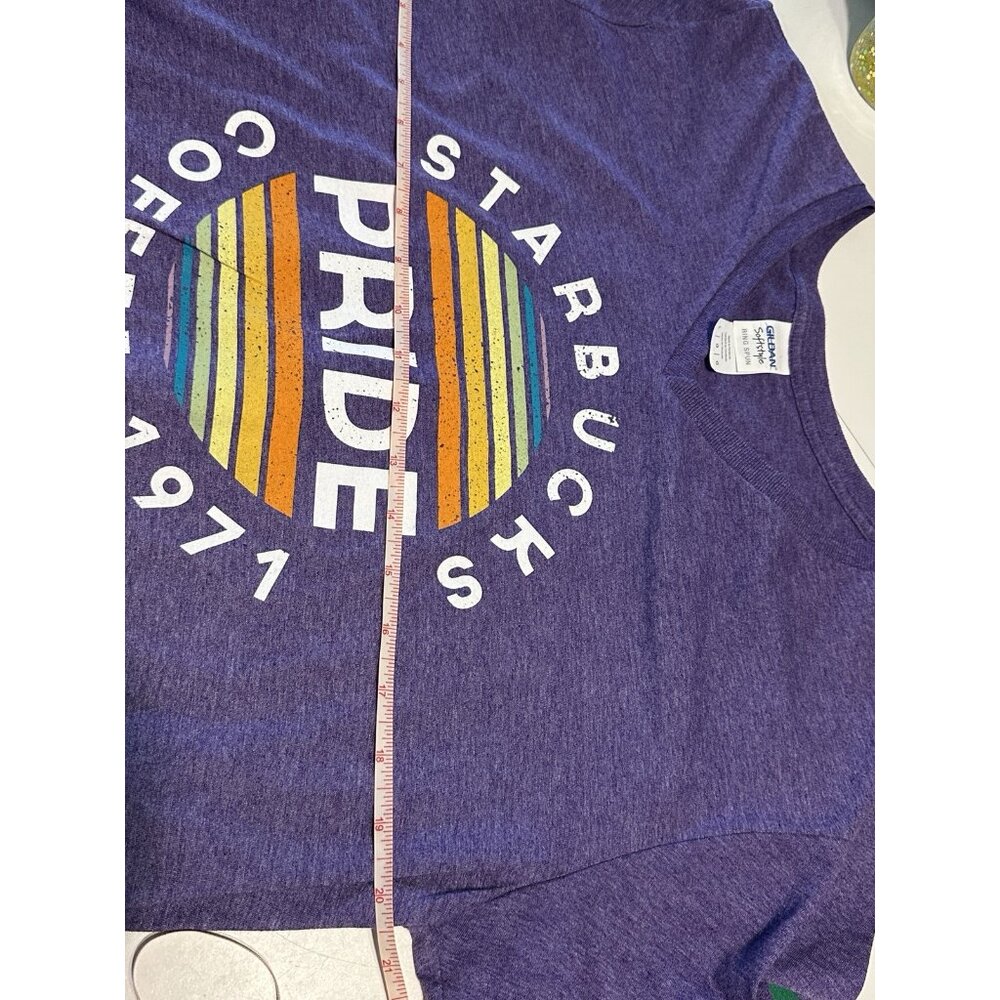 Starbucks Coffee Pride June Purple woman’s Large V-Neck T-Shirt Rainbow Logo - Picture 5 of 7